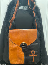 Load image into Gallery viewer, HANDMADE 2 TONE CROSSBODY AFRICAN LEATHER HANDMADE BAG WITH ANKH
